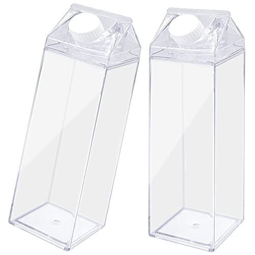 Cisolen 2 Stück Transparente Milchbox Wasserflasche Wiederverwendbar Quadratische Milchflasche für Milch Getränke Saft (500 ml) von Cisolen