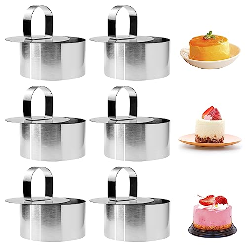 Cisolen 6 Stück Dessertringe Speiseringe 8 cm Runder Mousse-Ring Edelstahl Servierringe Kuchenring für Mousse Gebäck Zuckerguss Kekse Kuchen von Cisolen