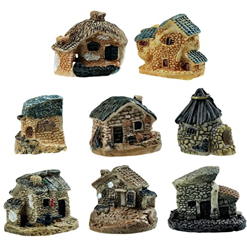 Cisolen 8 Stück Miniatur Fee Garten Stein Häuser Mini Cottage Haus Fee DIY Puppenhaus Dekoration Blumentopf Ornamente Bonsai Handwerk Dekor von Cisolen