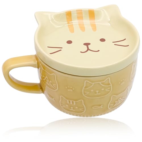 Cisolen Keramik Kaffeetasse Katze mit Deckel Kaffeetasse Mug Katze 3D-Katzentassen für Kollegen Familie Geburtstagsgeschenk Party Weihnachten von Cisolen