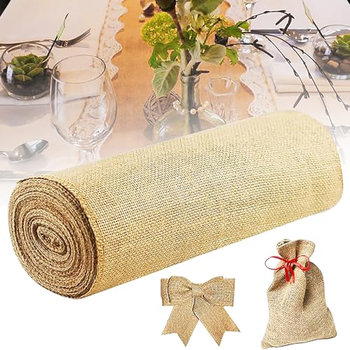 Cisolen Tischläufer Jutetuch Juteband Jute Rolle Tischband Leinenoptik Jutetuch Rolle 15cmx10m Jute Hochzeit Vintage Rustikal für Party Festival Tischdekoration von Cisolen