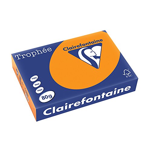 Clairefontaine 2978C - Ries Druckerpapier / Kopierpapier Trophee, intensive Farben, DIN A4, 80g, 500 Blatt, Neon Orange, 1 Ries von Clairefontaine
