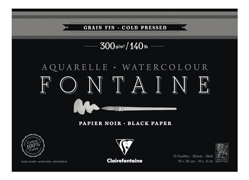 Clairefontaine 975303C - Malblock Fontaine verleimt mit 20 Blatt, feine Körnung 26x36 cm 300g, Schwarz von Clairefontaine