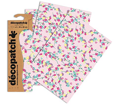 Decopatch Papier No. 747 (pink Blumenranke, 395 x 298 mm) 3er Pack von Decopatch