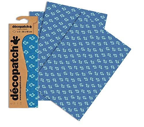 Decopatch Papier No. 752 (blau Stickblümchen, 395 x 298 mm) 3er Pack von Decopatch