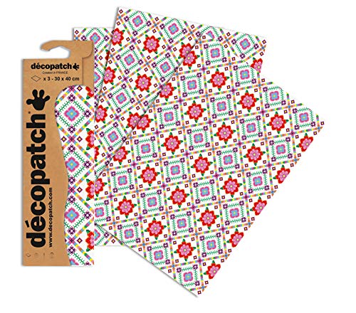 Decopatch Papier No. 753 (rot weiß Kachelmuster, 395 x 298 mm) 3er Pack von Décopatch