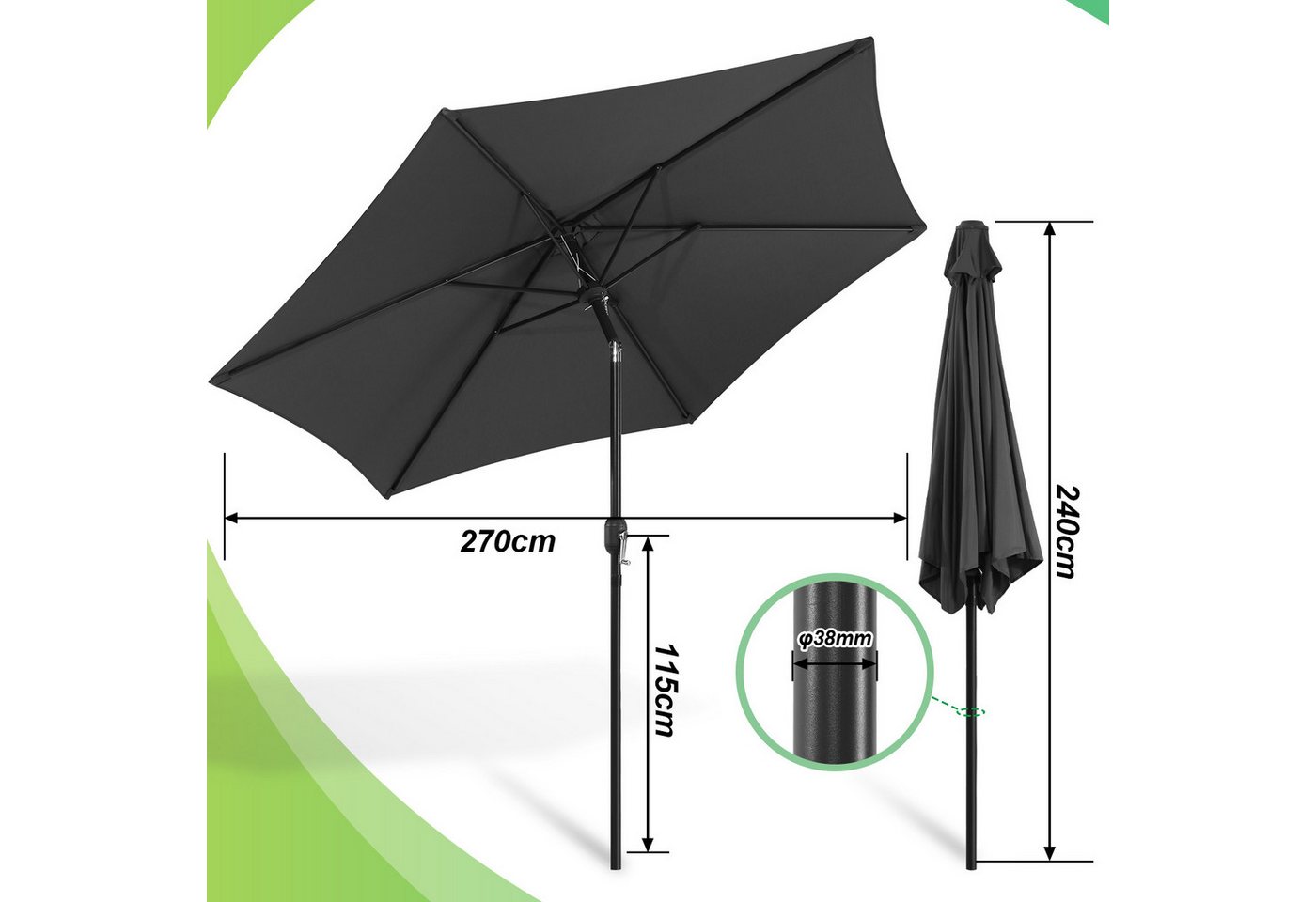 Clanmacy Sonnenschirm 3m-3.5m Sonnenschirm Marktschirm mit Handkurbel UV40+ Outdoor-Schirm Terrassen Gartenschirm von Clanmacy