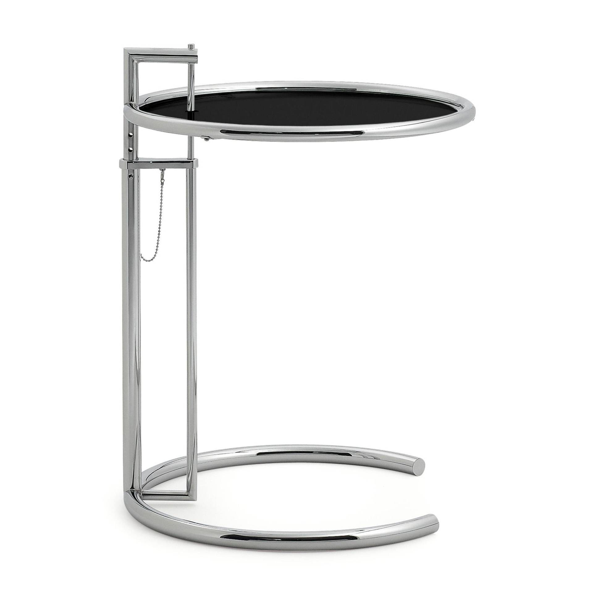 ClassiCon - Adjustable Table E 1027 Beistelltisch - schwarz/Metallplatte lackiert/Ø52cm/höhenverstellbar H 64-102cm/Gestell chrom von ClassiCon