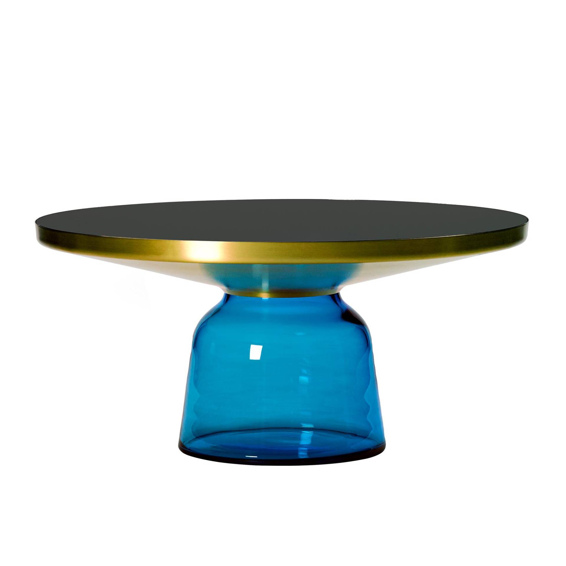 ClassiCon - Bell Coffee Table Kaffeetisch Messing - saphir-blau/Kristallglas/H 36cm/Ø 75cm/Glasfuß HxØ 25x32cm/Metallaufsatz Messing massiv von ClassiCon