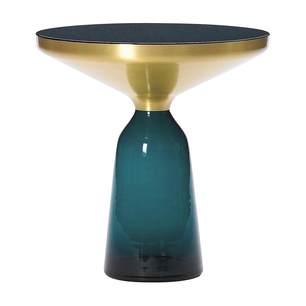 ClassiCon - Bell Side Table Beistelltisch Messing - montana-blau/Kristallglas/H 53cm/Ø 50cm/Glasfuß HxØ 37x22cm/Metallaufsatz Messing massiv von ClassiCon