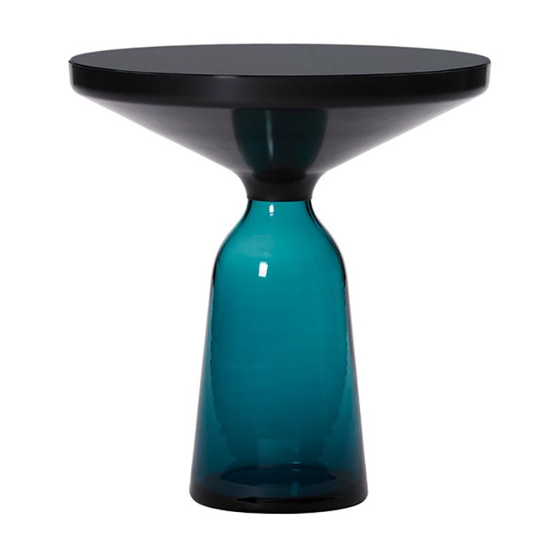 ClassiCon - Bell Side Table Beistelltisch Stahl - montana-blau/Kristallglas/H 53cm/Ø 50cm/Glasfuß HxØ 37x22cm/Metallaufsatz Stahl massiv schwarz brüni von ClassiCon