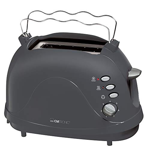 Clatronic TA 3565 2-Scheiben-Toaster, Cool-Touch Gehäuse, Brötchenaufsatz (integriert), Aufwärmfunktion, Auftaufunktion, Schnellstoppfunktion, Grau von Clatronic