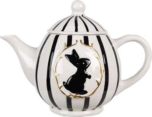 Clayre & Eef Teekanne 675 ml Weiß Schwarz Keramik Kaninchen Kanne für Tee von Clayre & Eef