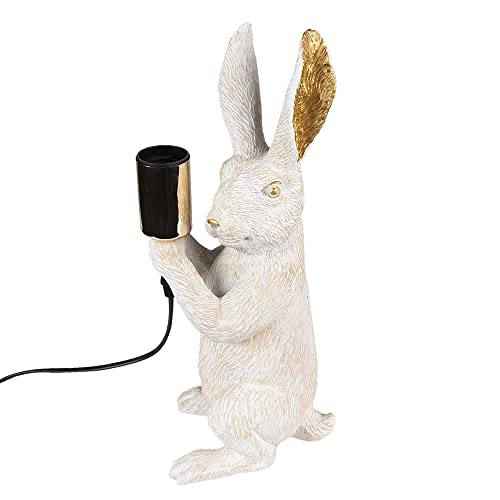 Clayre & Eef Tischlampe Kaninchen 36 cm Weiß Kunststoff Schreibtischlampe von Clayre & Eef