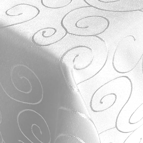 Hochwertige Stofftischdecke Ornamente Tischdecke Tafeldecke Tischtuch Bügelarm schnelltrocknend (Weiss, Oval 160x360cm) von Cleanlevel EST 2016