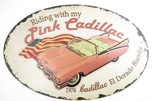 Blechschild oval 50cm Garage Partykeller Riding with my Pink Cadillac 1976 EL DORADO Biarritz Dekoration Detroit von Clever-Deko