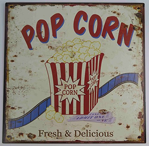 Clever-Deko Blechschild Popcorn Fresh & Delicious Nostalgie Antik Kino Popcorn Werbung Retro Shabby Chic Wohnzimmer Filmeabend von Clever-Deko