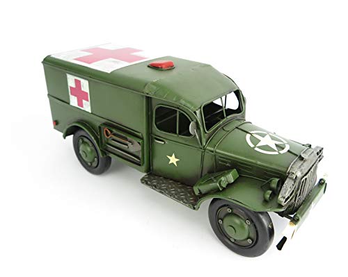 Clever-Deko Nostalgie Blechauto amerikanischer Militärkrankenwagen SANITÄTER Antik Retro Krankentransporter 2. WK II zweiter Weltkrieg Nachbau Rotes Kreuz von Clever-Deko