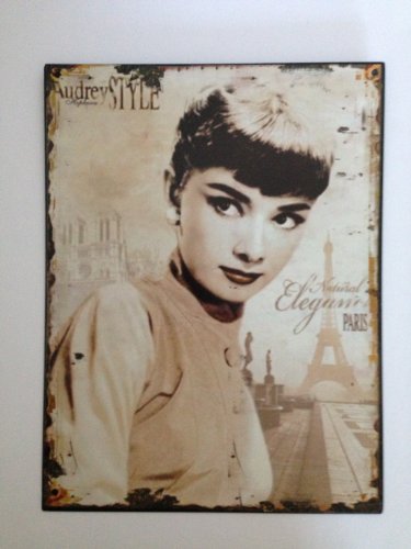 Clever-Deko Retro Blechschild Audrey Hepburn Paris Nostalgie Metallschild Wandschild von Clever-Deko