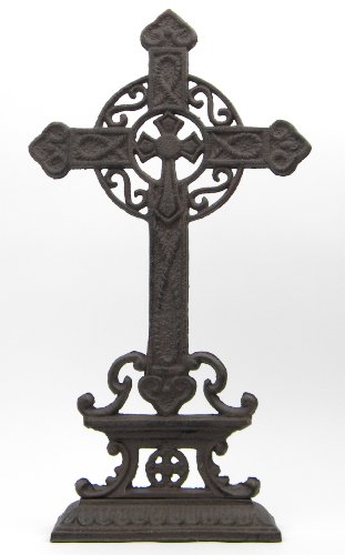 Clever-Deko Stehkreuz Kreuz KRUZIFIX STANDKREUZ WEGEKREUZ aus GUSSEISEN Grabschmuck Keltisches Kreuz von Clever-Deko
