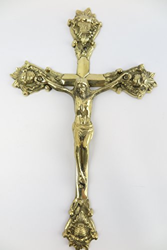 Clever-Deko Wandkruzifix Messing poliert Kruzifix zur Wandaufhänung Wandkreuz Jesus Jesu am Kreuz Kreuze Gold - Farben golden goldenes von Clever-Deko