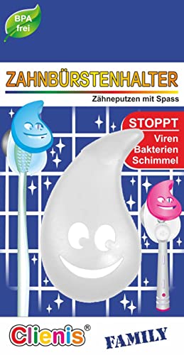 Clienis Family Zahnbürstenhalter mit mikrobiotischer Wirkung mit Saugknopf für Fliesen (Weiß) von Clever-Deko