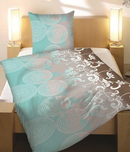 DRULINE Polyester Bettwäsche Modern Aqua Circle Türkis Ocean Braun Blumenranken, 135x200 cm (135x200) von DRULINE