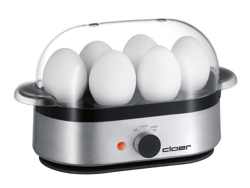 Cloer 6099 Eierkocher mit akustischer Fertigmeldung, 400 W, für 6, Einsätze für pochierte Eier, antihaftbeschichtete Heizplatte, Aluminiumgehäuse, Aluminum, Edelstahl von Cloer