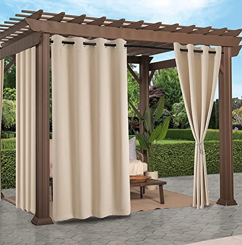 Clothink Outdoor Vorhang Ösen 132x305cm Beige Anti-Verblassen Winterschutz Sonnenschutz Sichtschutz Windschutz Wetterfest,Senkrechtmarkise Vertikalmarkise Terrasse Balkon Pergola von Clothink