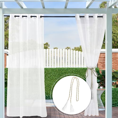 Clothink Outdoor Vorhang Transparent Wetterfest 132x275cm mit Ösen (1 Stück) Voile Gardinen Für Balkon Terrasse Wasserdicht Sichtschutz Sonnenschutz von Clothink