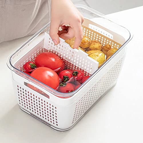 3-in-1 Frischhaltedosen mit Deckel und Abtropfsieb, Obst Gemüse Organizer Vorratsdosen für Kühlschrank, stapelbarer Kunststoff Organizer,BPA frei, Grocery Container für Küche (4500ML) von Cockjun
