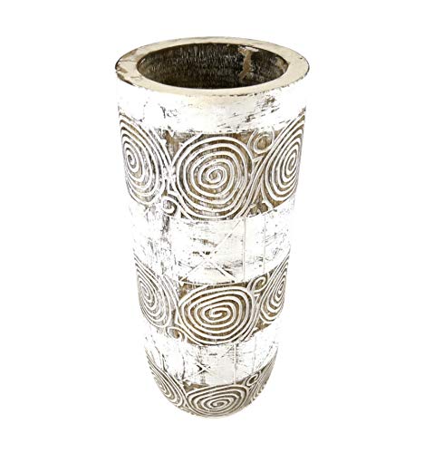 Coco Papaya Schirmständer oder Vase, Holz, 50 cm, Motiv Spirale – Braun gekälkt / Weiß von Coco Papaya