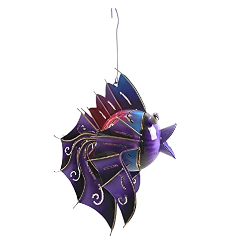 Teelichthalter Fisch 20 cm aus Metall zum Aufhängen, Violett von Coco Papaya
