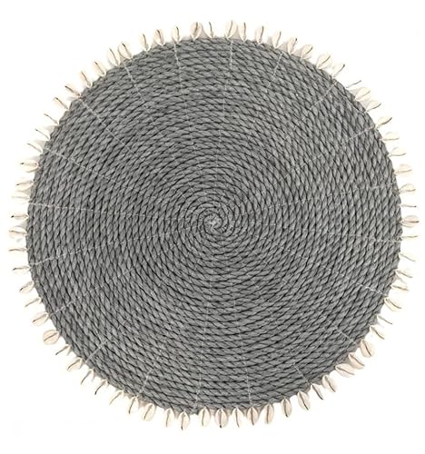 Tischset, Durchmesser 35 cm, aus Seegras und Muscheln, Grau von Coco Papaya
