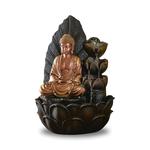ZEN'LIGHT, Zimmerbrunnen Buddha Hartha, Dekoration Zen und Feng Shui, originelles Geschenk Buddha, LED-Beleuchtung Mehrfarbig, leise Pumpe, L 27 x B 27 x H 40 cm von Zen Light
