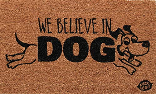 Coco&Coir Everything in a nutshell Premium kokos Fußmatte | Kokosnussmatte mit rutschfestem PVC | Fußwischer für den Eingangsbereich | für den Außen- und Innenbereich | 45 x 75 cm | Hund Design von Coco&Coir Everything in a nutshell