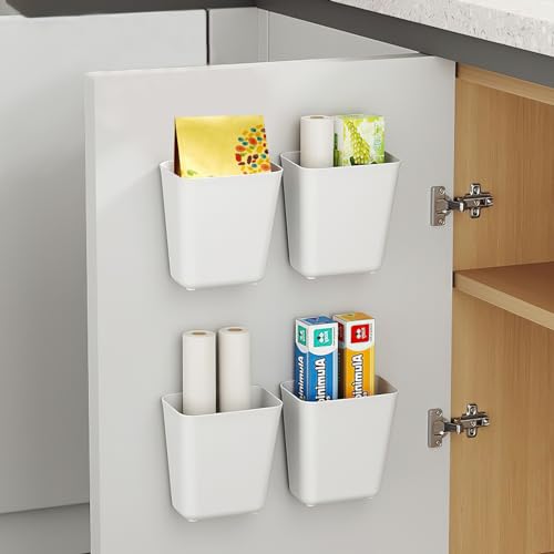 Collazoey 4 Stück Selbstklebende wandmontierte Aufbewahrungsbox,Küchenschranktür Aufbewahrungsbox,Badezimmer Organizer,für Schrank,Badezimmer,Kühlschrank Kleine Gegenstände Organizer Aufbewahrungsbox von Collazoey