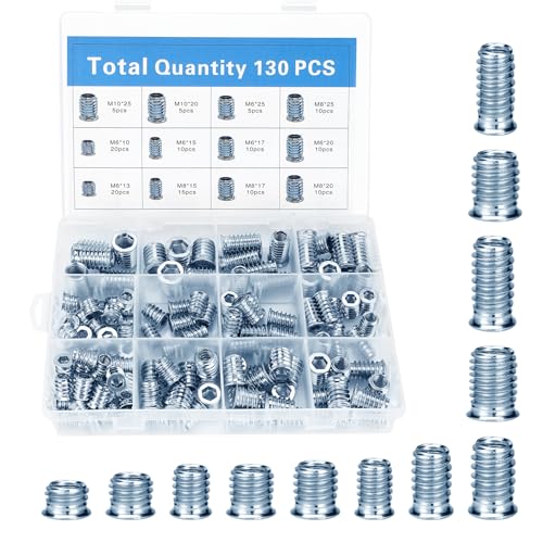 Gewindeeinsatz, 130 Stück Einschraubmutter, M6/M8/M10 Einschraubmuffen, Gewindeeinsätze Holz aus Verzinktem Stahl, Hex Innensechskant Mutter für Holzmöbel von Collazoey