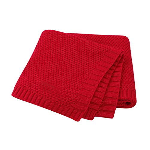 Babydecke Colorful Knitted Baby Decke Erstlingsdecke Kuscheldecke Strickdecke für Neugeborene Jungen Mädchen Kinder 90x90cm (Rot) von Colorful Home Deco