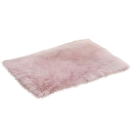 Künstlicher Nachahmung Lammfell Sofa Teppich, 40 x 60 cm Lammfellimitat Teppich Longhair Fell Optik Nachahmung Wolle Bettvorleger Stuhl Matte Sofa Matte - Wohnzimmer Schlafzimmer Kinderzimmer (Rosa) von Colorful Home Deco