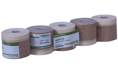 5 x Colorus Malerkrepp Abdeckpapier PLUS | Masking Tape mit Klebeband 10 cm x 25 m Masker Tape | Kreppband mit Malerabdeckpapier für Innen | Malerpapier Klebeband Papier zum streichen von Colorus