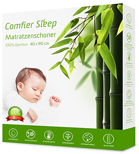Matratzenschoner 40x90 Baby weiche 100% Bambus Atmungsaktiv und Geräuschfrei Antibakteriell mit Optimaler Passform Matratzenschutzbezug [Kinderbettgröße 40 x 90 cm] von Comfier Sleep