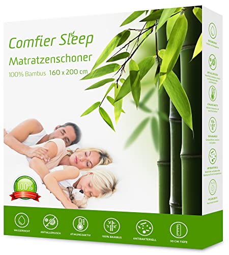 Comfier Sleep Matratzenschoner 160x200 Matratzenauflage 100% Bambus Atmungsaktiv und Anti-Allergisch Matratzenschutzbezug Antibakteriell mit Optimaler Passform Matratzentopper 160x200cm von Comfier Sleep