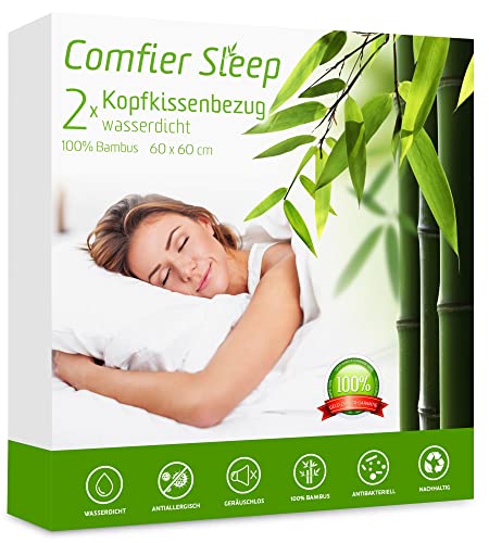 Comfier Sleep wasserdichte Kissenbezüge 60x60cm mit Reißverschluss, antiallergen, 100% Bambus, 2er-Pack, Standardgröße, 2er-Pack von Comfier Sleep