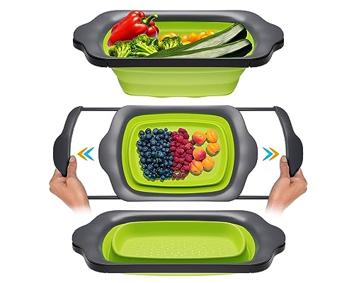 Comfify Faltbares Sieb für Gemüse, Nudeln, Blätter und mehr – zusammenklappbares Küchensieb, 6 l Fassungsvermögen, Grün von Comfify