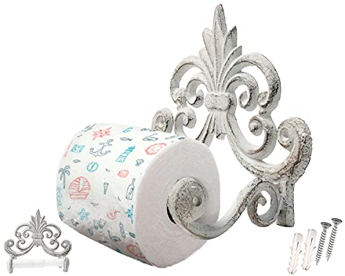 Fleur De Lis Toilettenpapierhalter aus Gusseisen - Gusseisen Wand-Toilettenpapierhalter - Europäisches Vintage Design - 17.14 x 15.87 x 10.79cm - mit Schrauben und Dübeln von Comfify