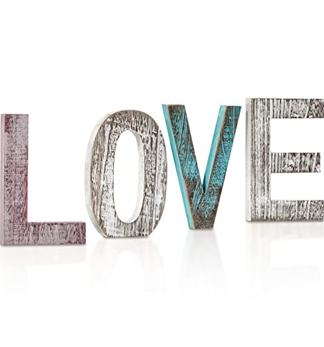 Comfify "LOVE Dekorative Holzbuchstaben - Große Holzbuchstaben für eine Wanddekoration in Rustikalblau, Weiß und Grau - Rustikale Wohndekoration für das Wohnzimmer - Landhausdekoration von Comfify