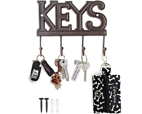 Comfify Schlüsselbrett - KEYS - Wandmontierter Schlüsselhaken - Rustikaler Schlüsselorganizer aus Gusseisen - Dekoratives Schlüsselregal mit 4 Haken - mit Schrauben und Dübeln - 6''x8'' von Comfify