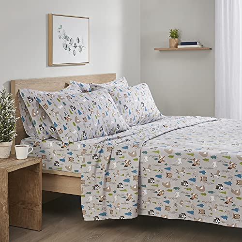 Comfort Spaces Baumwoll-Flanell, atmungsaktiv, warm, Tiefe Taschenlaken mit Kissenbezug, Bettwäsche, King-Size-Bett, Multi Forest Animals 4-teilig von Comfort Spaces