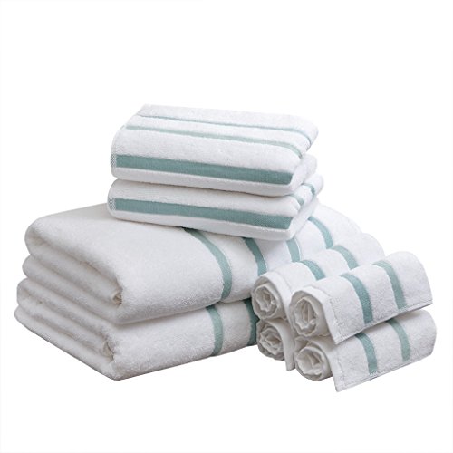 Comfort Spaces Cotton 8 Piece Bath Towel Set Striped Ultra Soft Hotel Quality Quick Dry Absorbent Bathroom Shower Hand Face Washcloths, 28x54, Aqua von Comfort Spaces